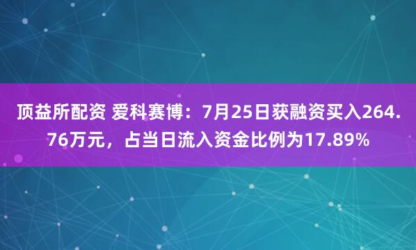 顶益所配资 爱科赛博：7月25日获融资买入264.76万元，占当日流入资金比例为17.89%